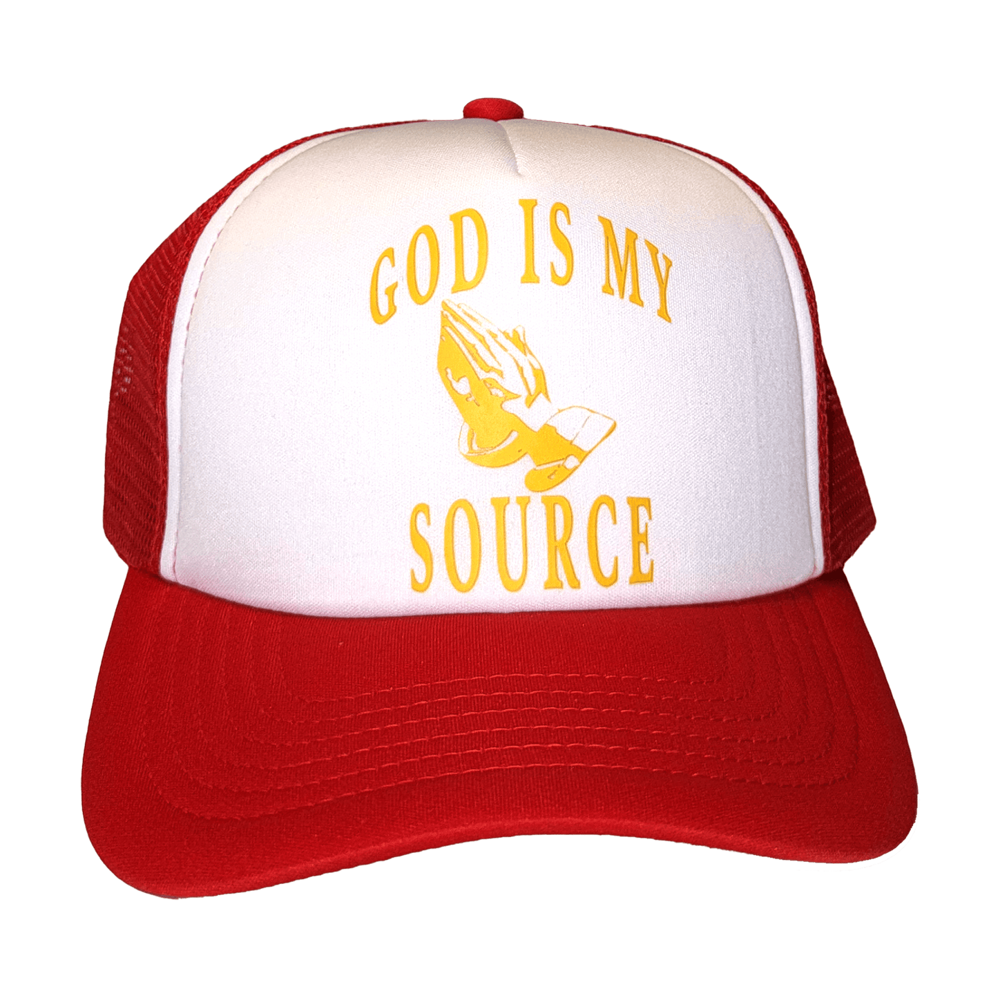 GIMS - Praying Hands - Trucker - Red / White / Gold - God Is My Source